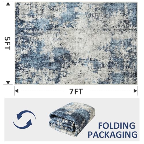 Tapete decorativo abstracto antideslizante azul 5'x7' miniatura 2