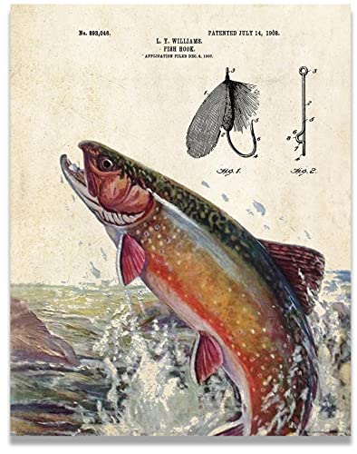 Apple Creek Antique Fly Fishing Lure Patent Art Print Brook Brown Rainbow Trout Lures Poles 11X14 Cabin Wall Decor Pictures cover