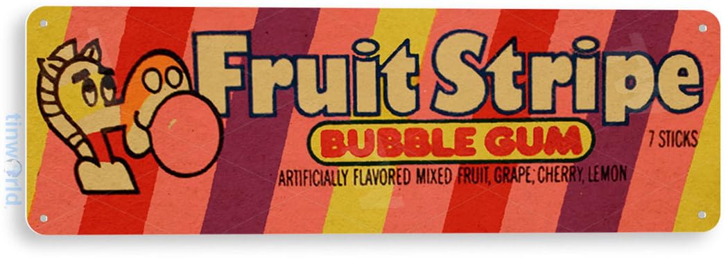 Tinworld Tin Sign: Fruit Stripe Bubble Gum Retro Metal Decor B718