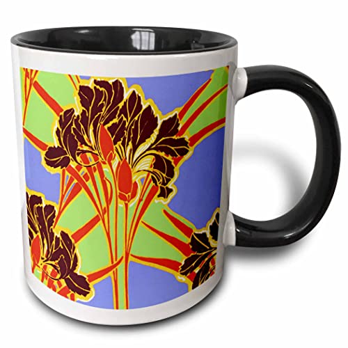 3dRose Art Nouveau Bright Floral Design 11oz Two-Tone Black Mug
