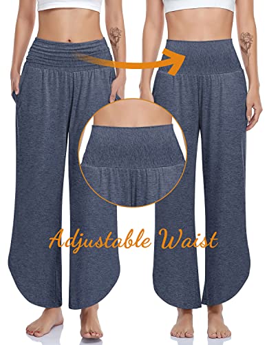 Ueu Women's Wide Leg Yoga Pants High Waisted Comfy Dance Sweatpants Loose Casual Soft Lounge Joggers For Women With Pockets (Heather Navy, L) #TOP4