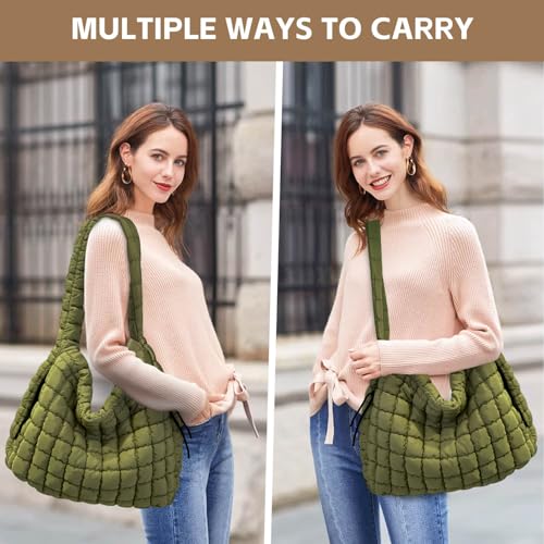 Image of Puffer Tote Bag for Women, Large Quilted Puffer Bag with Pouch, Puffy Quilted Hobo Bag, Puff Crossbody Purse