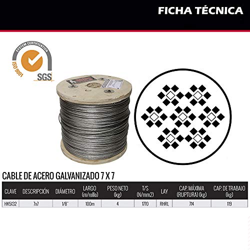Alambre de acero galvanizado 1/8" 7X7 100mts miniatura 4
