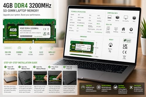 Image of 4GB DDR4 3200MHz OEM Laptop RAM Compatible with Samsung [Key Specs: PC4-25600 /3200AA | 260-Pin SO-DIMM | CL22 | 1Rx16 | 1.2V | Non-ECC] | 3 Years Seller Warranty