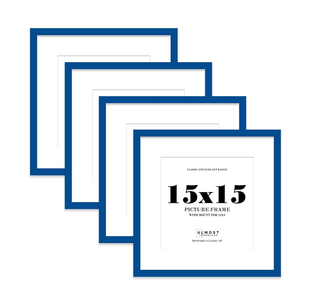 15x15 Blue Picture Frame with Mount for 13x13 Photos, Prints - Modern Square Wall Frame, Set of 4