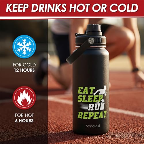 Image of SANDJEST Running Insulated Stainless Steel Water Bottle 32oz, Eat Sleap Run Repeat, Vacuum Chug Lid Travel Tumbler for Men Friends Dad Brothers Runners, Gift for Birthday Christmas