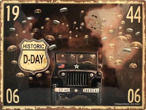 I&S / Les collections rétro IETS19690RA Plaque métal relief 40x30 cm D Day Jeep Produit sous licence officielle et/ou design exclusif