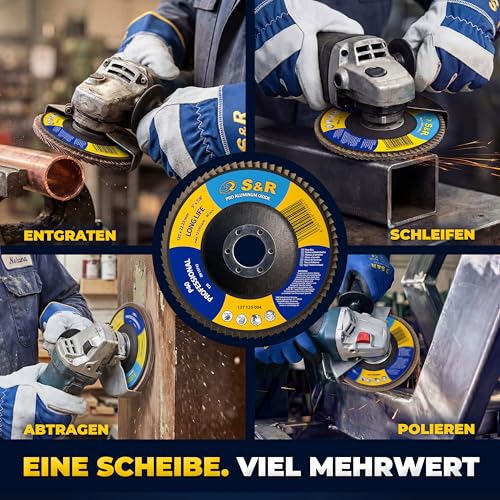 S&R Fächerschleifscheiben 125, Schruppscheiben 125-Metall, Schleifscheiben 125mm, Fächerscheiben 125 mm, Fächerscheiben 125-Holz, Lamellenscheibe | P40 | zum Entrosten und abtragen von Farbe & Lack