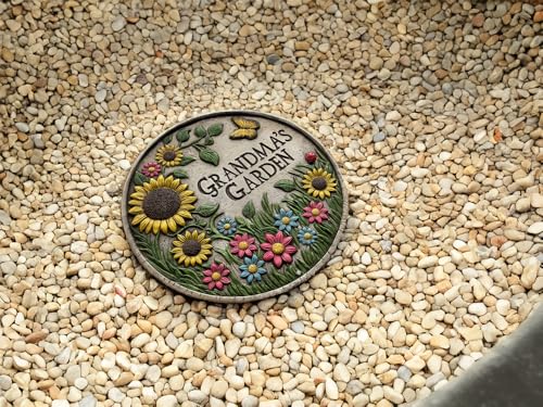 VEOJEIN Grandma\'s Garden Stepping Stone 9.45’ Durable Garden Décor with 3D Hand-Painted Sunflower Design – Gift for Grandma, Mom, Wife, Mother’s Day, Christmas, Birthdays