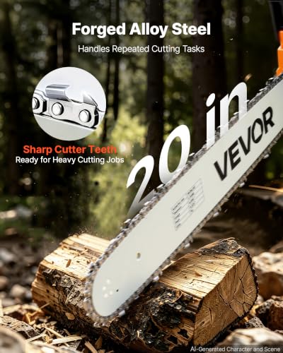 Image of VEVOR Bar & Chainsaw Chain Combo 20 inch .325 inch Pitch .058 inch Gauge 76 Drive Links | Fits VEVOR CN-52G / CN-58G / CN-62G Gas Chainsaw, Alloy Steel, Replacement Guide Bar & Saw Chain with Sharp Cutter Teeth