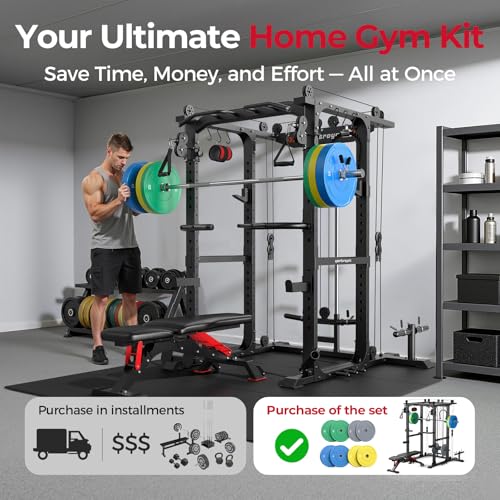 Image of Sportsroyals Power Cage, Multi-Functional Squat Rack, Power Rack with Pulley System & LAT Pull Down, Workout Cage with J Hooks for Home Gym
