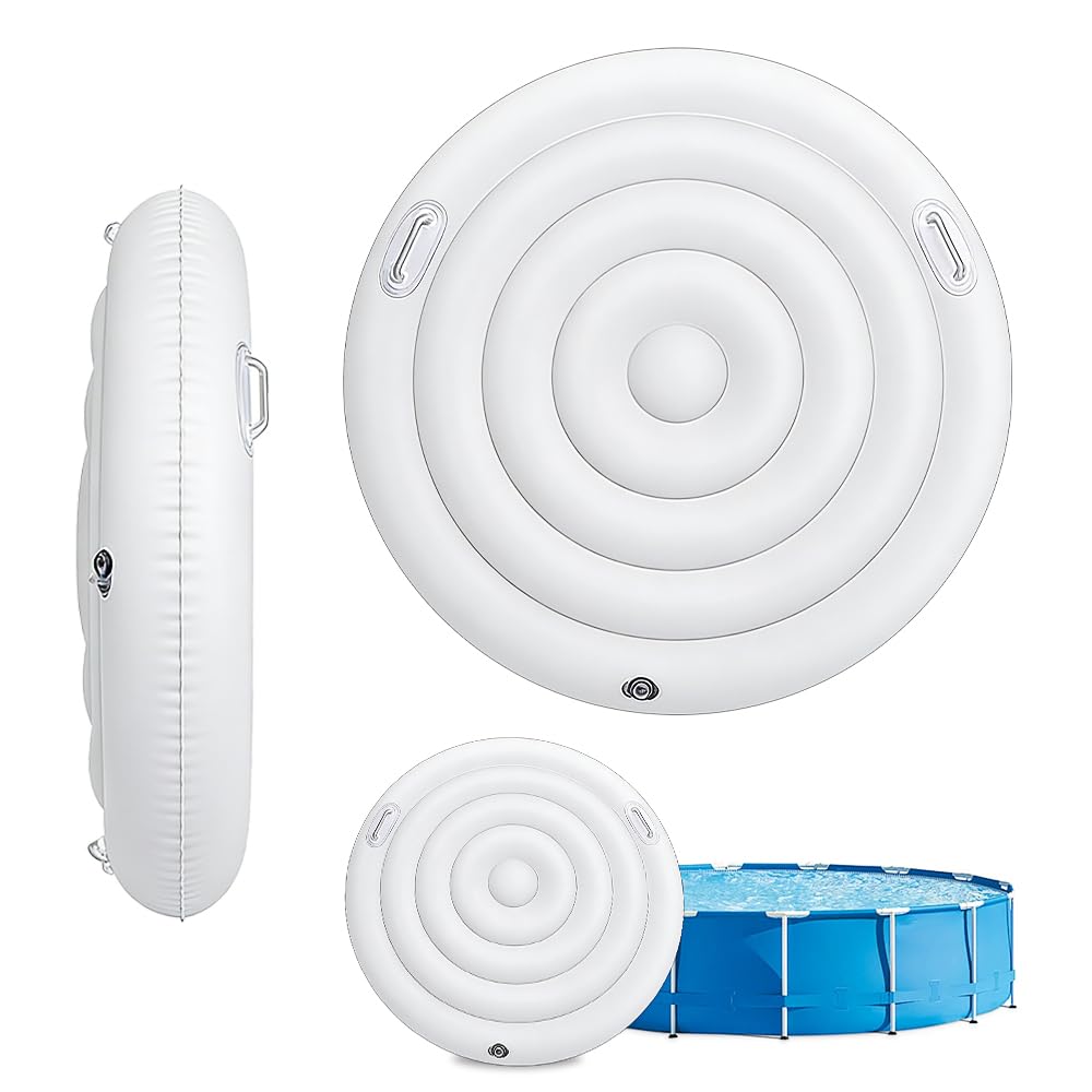 Couverture de Spa Gonflable, 140cm Couvercle Gonflable Rond, Couvercle Spa, Couverture de Bain Gonflable avec Poignées, pour Spa, pour Extérieur Jardin (Blanc)