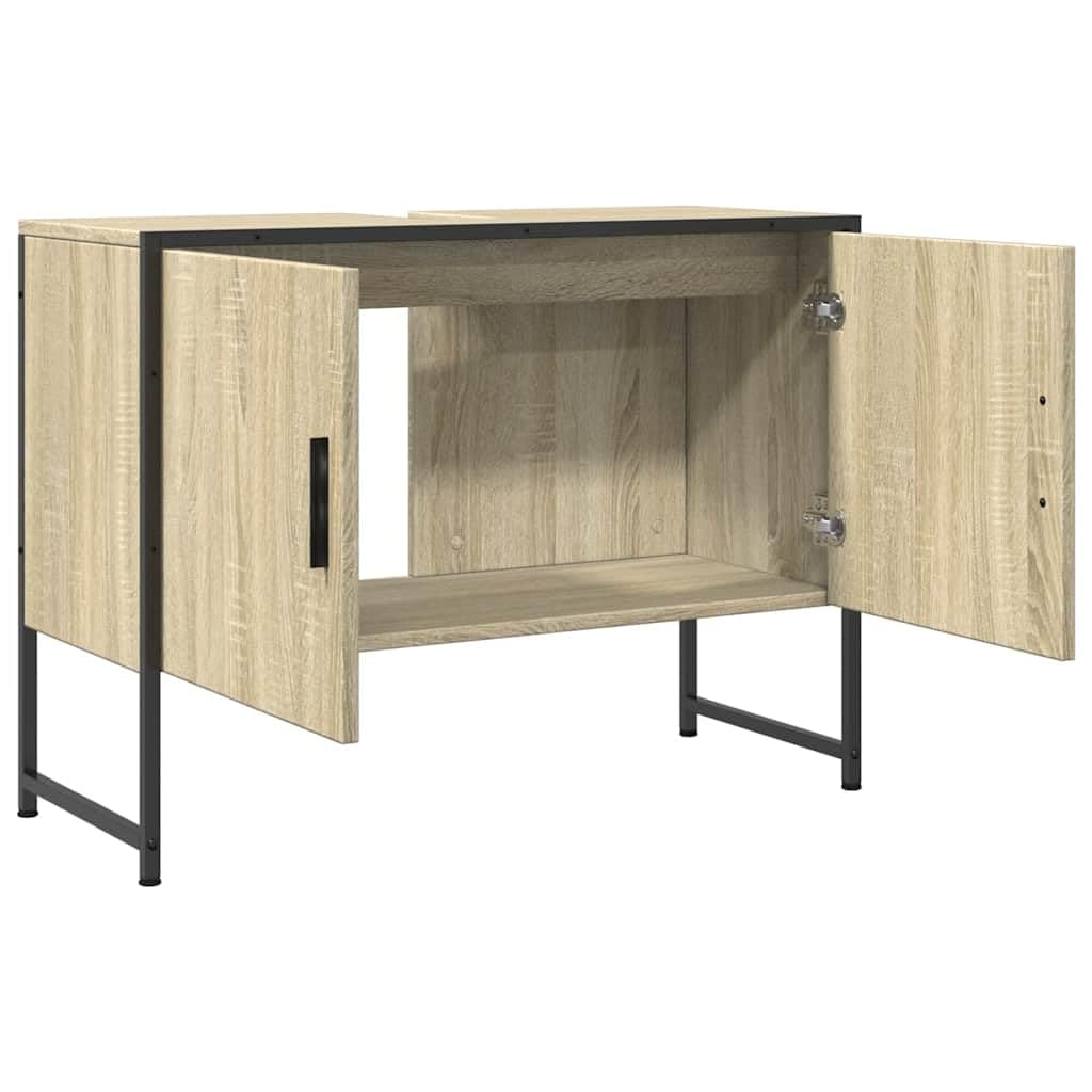 Szafka pod umywalkę, dąb Sonoma, 80 x 33 x 60 cm, materiał drewnopochodny z miejscem do przechowywania i otworem na syfon, meble łazienkowe, szafka do przechowywania, organizer dla gości WC i