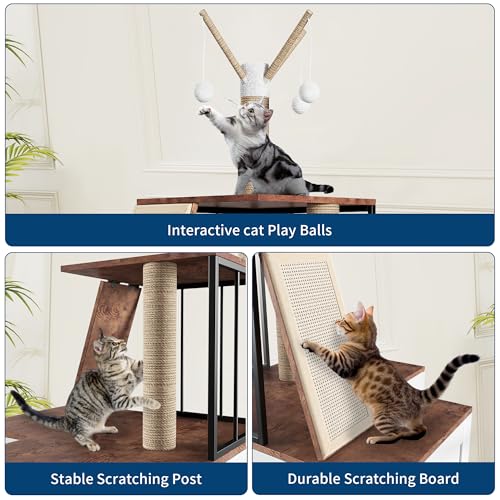 Árbol para Gatos de Madera con Caja de Arena Oculta y Gabinete miniatura 6