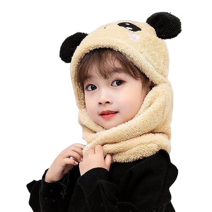 Image of TopiBaaz Cute Panda Cartoon Monkey Cap for Boys and Girls (Pack of 1) | Age - 6 Years to 12 Years |Free Size | Plush Wool | Winter Cap | Neck Scarf