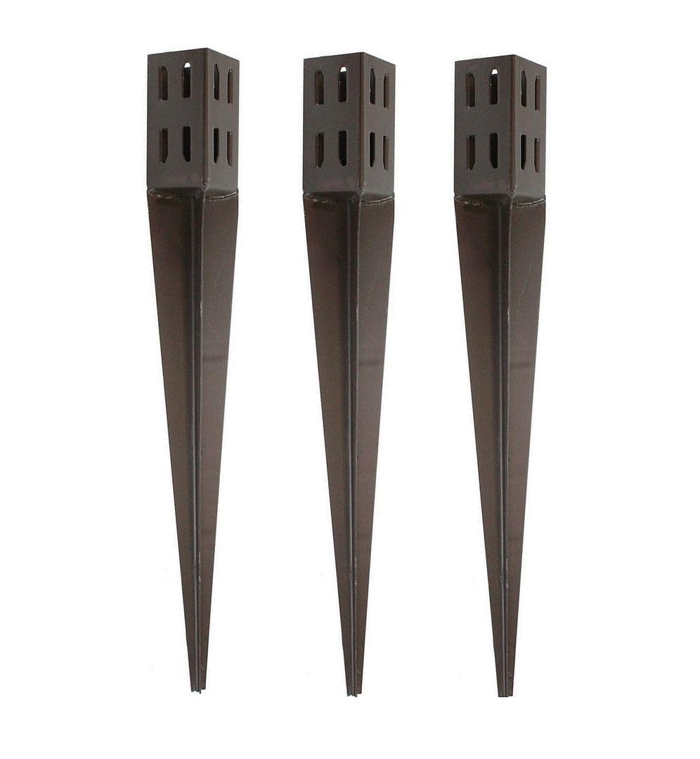 3 x Fence Post Holder 75mm posts Support Drive Down Spike Wedge Grip Brown for 75mm x 75mm posts, 600mm spike (3" x 24") Eliza Tinsley Swiftpost, Pack of 3