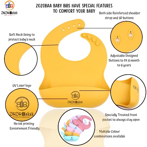 Image of Silicone Baby Bib with Spoon and Fork Set | Waterproof Adjustable Bib & First Stage Feeding Utensils for Infants & Toddlers | Soft Silicone Spoon for Baby 6 Months+, 1 Set, Mango Yellow