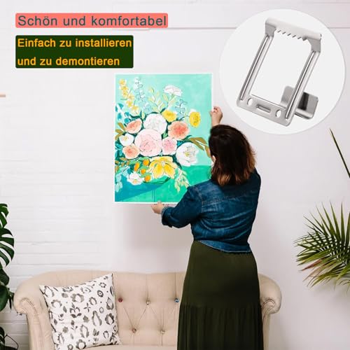 Aufhänger für Keilrahmen, Metall Keilrahmen Aufhänger, Bilderrahmenhaken, Keilrahmen aus Metall, kein Bohren erforderlich, Haken zum Aufhängen von Bilderrahmen, 39 x 38 x 15mm, 12er Set