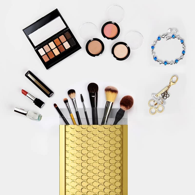 Fuxury Gold Bubble Mailers 4x8" 50 Pack, Usable Size 4X7" Strong Adhesion Metallic Bubble Envelopes,Waterproof Padded Envelopes Small Padded Mailer, Cute Packing for Jewelry, Makeup Supplie,Bulk #000 - Image 3