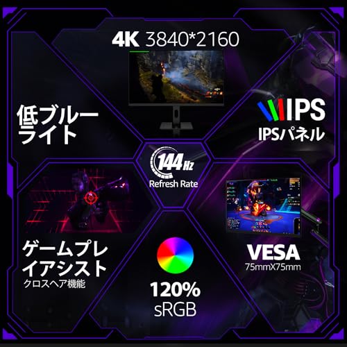 undefined AESNO 27インチ ゲーミング モニター IPS 4K 144Hz パソコン モニター 1ms(GTG) 120%sRGB 350cd/m² UHD(3840x2160) 非光沢/HDR/Freesync/傾斜調整/広い視野角/VESA壁掛け対応/高さ回転調整 三年保証で安心 の商品画像 1