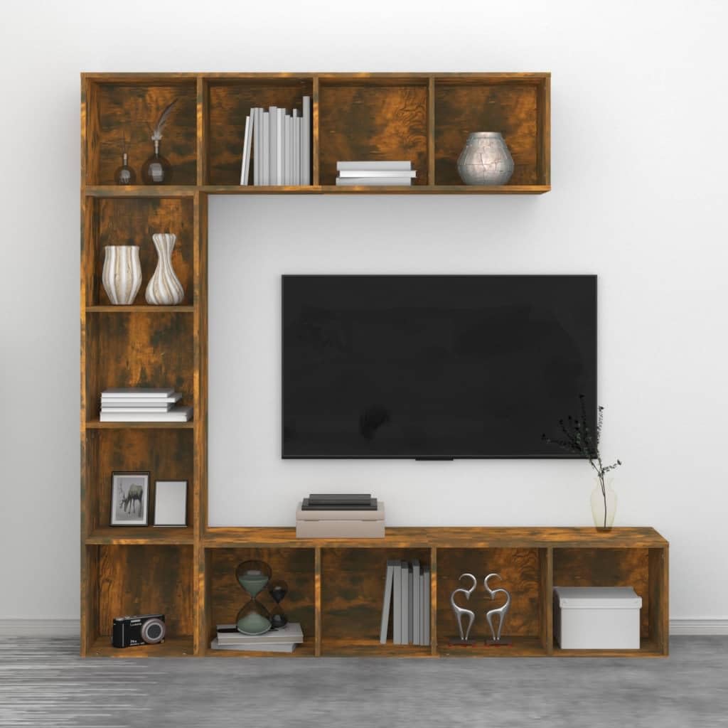 3-częściowy zestaw regałów na książki, dąb wędzony, 180 x 30 x 180 cm, uniwersalny organizer do przechowywania, materiał drewnopochodny, możliwość montażu na ścianie, nowoczesne wzornictwo