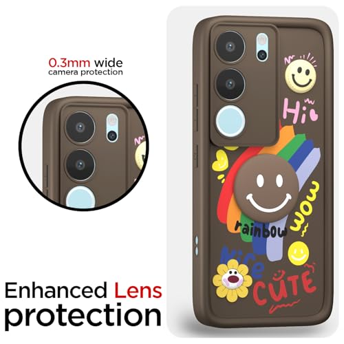 Image of Pikkme Back Cover for Vivo V29 5G / V29 Pro 5G | Soft Silicone| Cute Rainbow Smile & 3D Cartoon Flower Design | Shockproof Raised Camera Protection Bumper Case (Brown)