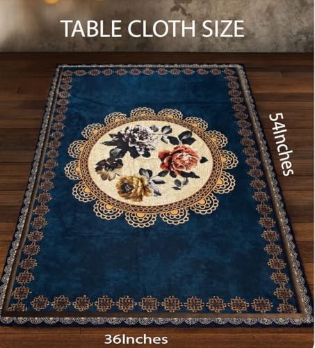 Image of AAZEEM Printed Tablecloth Soft Feel Table Cover 4-6 Seater,Table Cover,Dining Table Cover, Table Linen,Dining Table Chair Cover,Dining Table Cover 6 Seater | Blue|