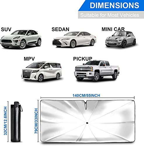 Image of AKASENKO Car Windshield Sunshade, Car Sun Shade with UV Protection, Foldable Car Sun Shade for Truck, Car, Van, Sedan, SUV (79cm x 140cm)