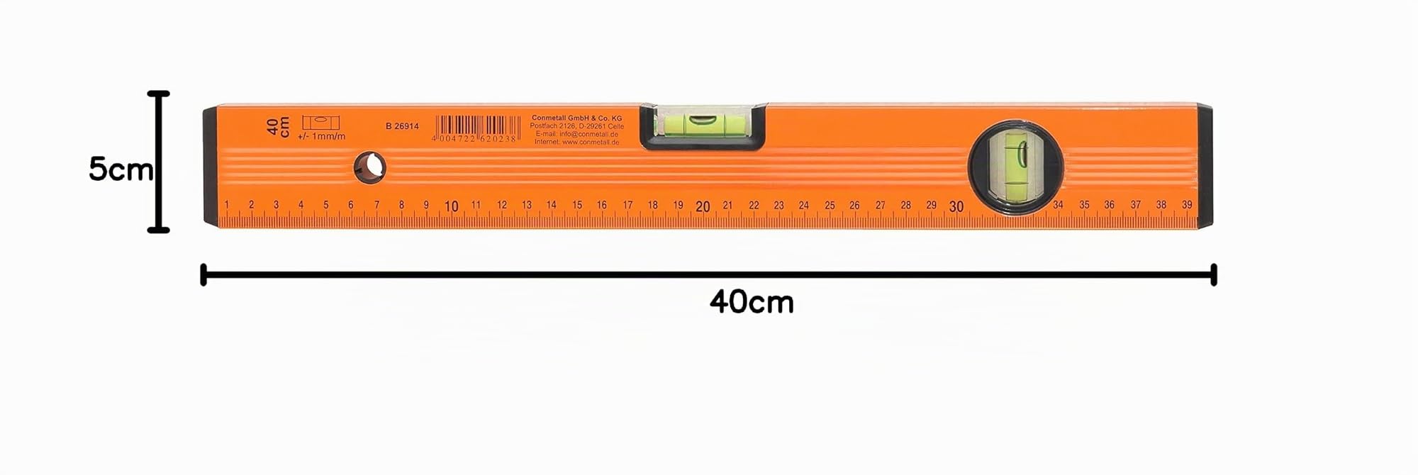 CON:P B26914 - Livella a bolla in metallo leggero, 2 libellule, 40 cm, colore: Arancione