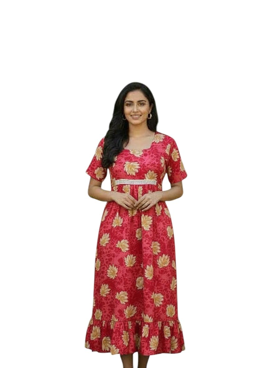 Pure Cotton Feeding Nighty for Women with 2 Invisible Zips | Maternity & Nursing Nighty Frock | Waist Rope, Soft & Breatha...