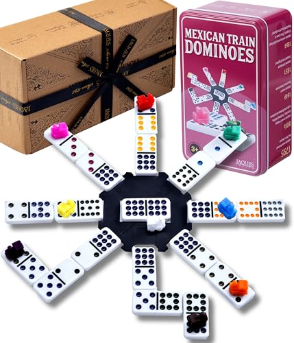 Jaques of London Mexican Train Dominoes Game | Dominos Set for Children & Adults | Traditional Family Tile Games in a Tin Box | Since 1795