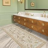 Alfombra larga bohemia de 2 x 6 pulgadas, diseño floral y de pájaros, para suelo de cocina, pasillo, lavandería, dormitorio, entrada, decoración vintage neutra beige, lavable, antideslizante, pelo