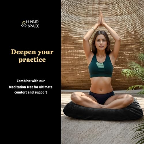 Meditation Zafu Cushion Set with Buckwheat Hulls & Memory Foam - Ergonomic Support for Yoga & Sitting - Removable Machine-Washable Luxury Velvet Cover - for Adults and Kids (Black) - Image 2