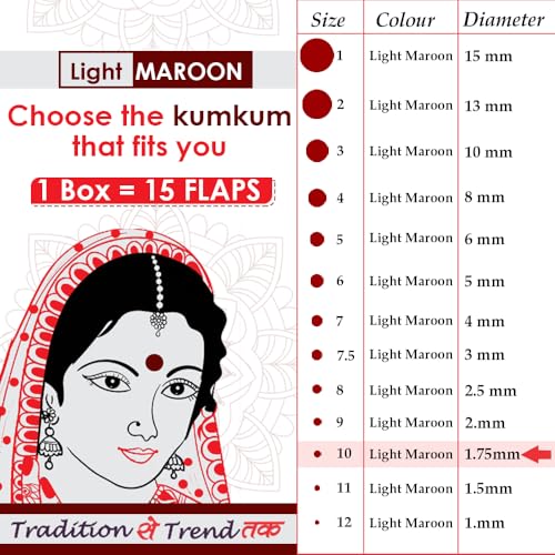 Image of PERPAA Kumkum Velvet Round Sticker Bindi Box of 15 Flaps for Ladies Women Forehead Bindi (Stick On) (Size 10, Diameter 1.75mm, Light Maroon)-Self-Adhesive