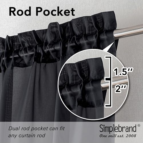 Image of Simplebrand Black Sheer Curtains, 72 inch Length, 2 Panels Set - Light Filtering, Rod Pocket Window Curtains for Bedroom (Black, 59 inch W x 72 inch L)