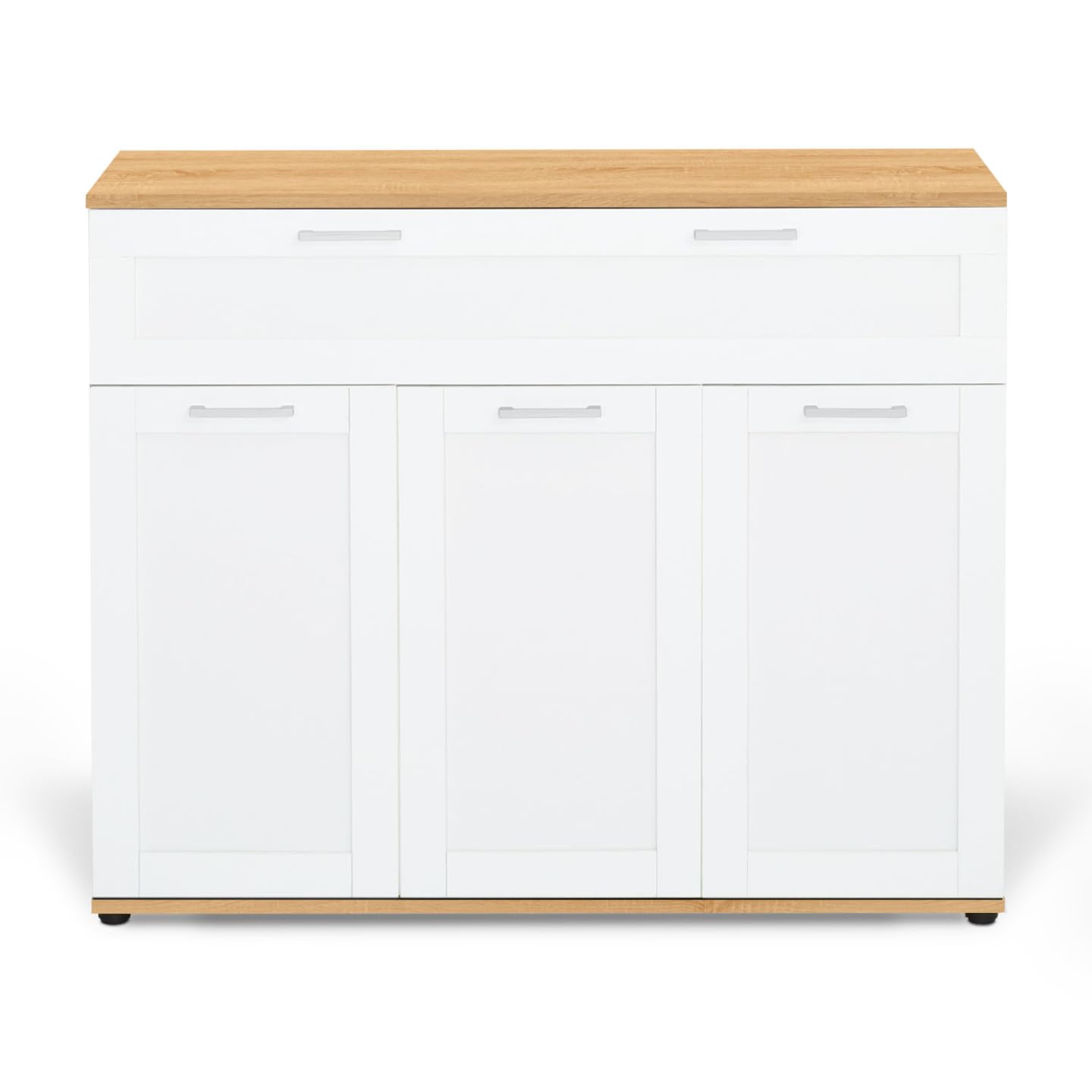 IDMarket - Buffet 100 cm VITO 3 Portes et 1 tiroir Blanc et Plateau Bois