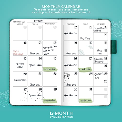 Legend Planner Pocket – Small Undated Monthly & Weekly Goal Journal And Calendar For Productivity, Mini Life Organizer Planner Perfect For Purse, Size: 3.5" X 6.2" Hardcover – Viridian Green #TOP3
