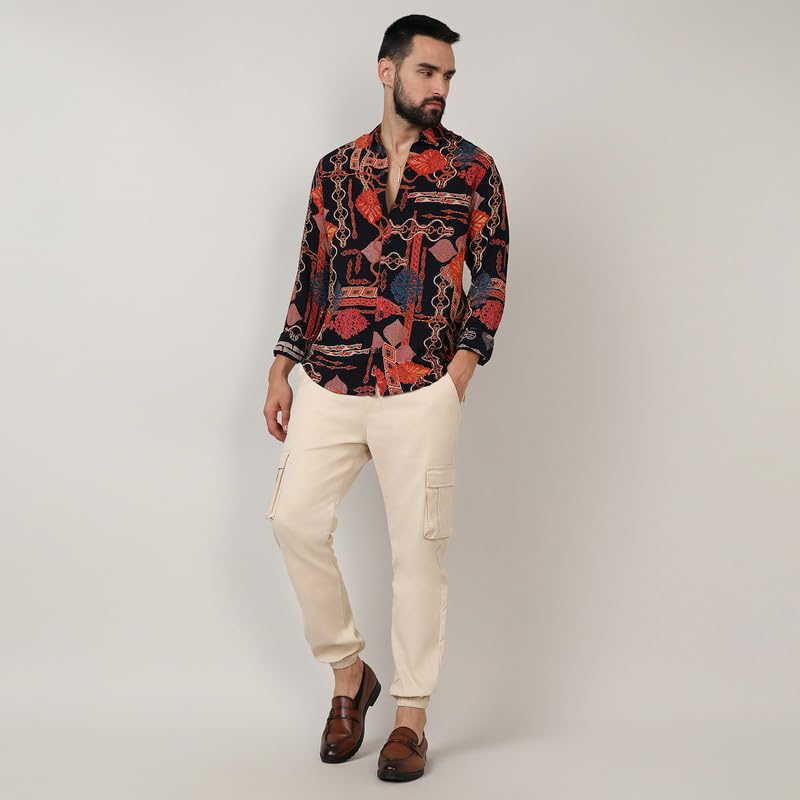 Image of CAHOOT Men's Self-Design Striped Shirt for Casual Wear | Spread Collar | Long Sleeve | Button Closure | Shirt Crafted with Comfort Fit for Everyday Wear