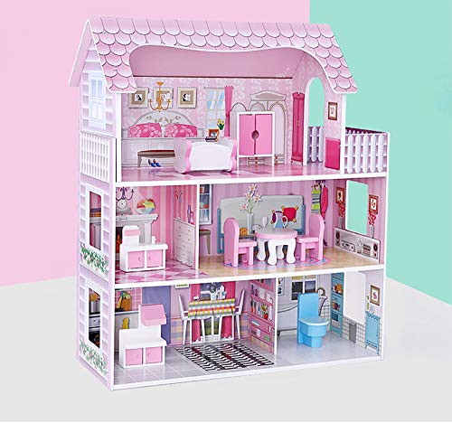 Puppenhaus aus Holz für Mädchen und Jungen ab 3 Jahren, große Puppenstube, Kinder Spielzeug aus Holz FSC 100%, mit 3… – Bild 4