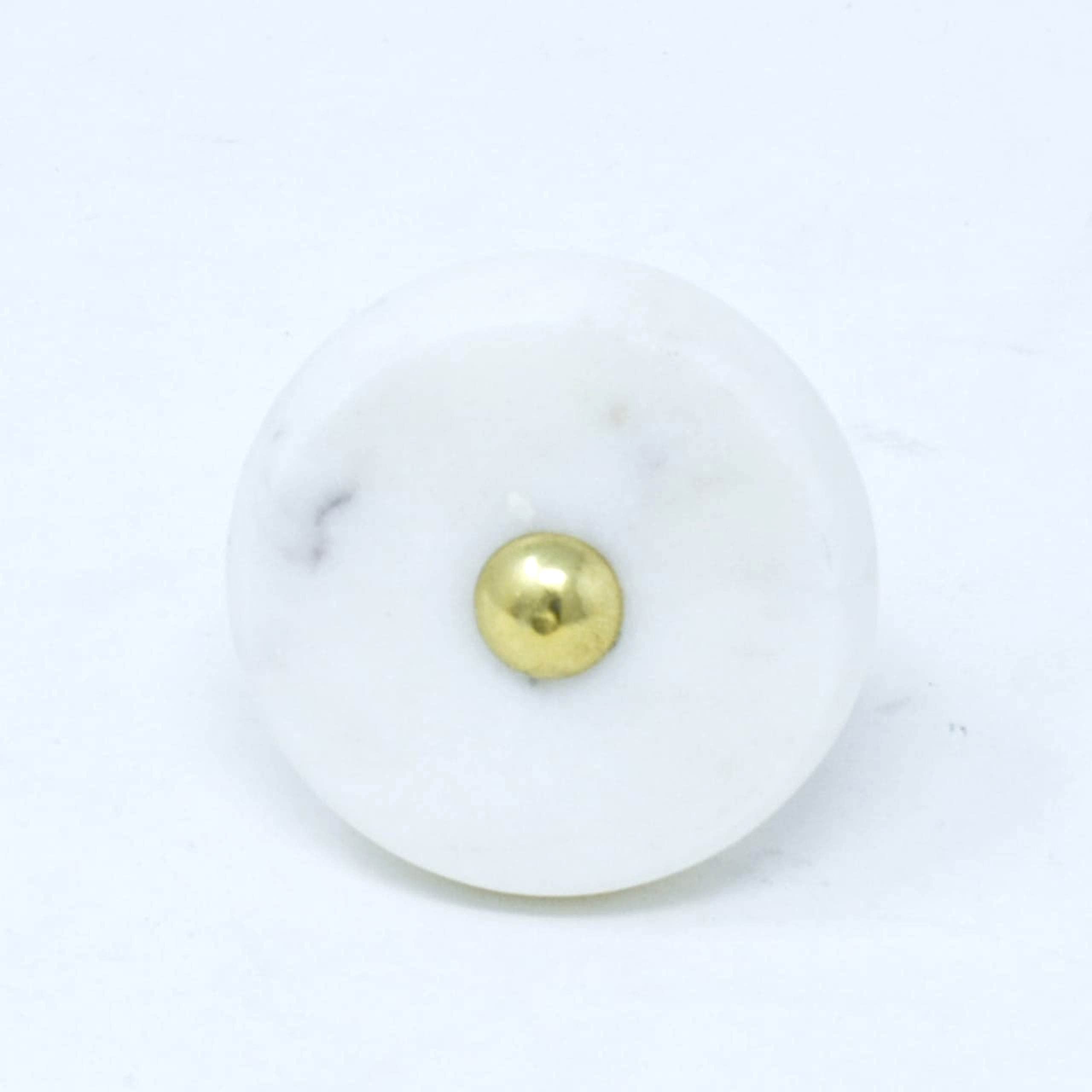 ARTISNO Round Stone Brass Knob, White, 4x4x7 cm - Image 2