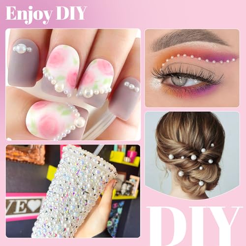 Image of 13000Pcs Flatback Pearls for Crafting (Beige AB), Assorted Size 2 /3 /4 /5 /6 /8 /10mm Non Hotfix Half Pearl, Bedazzling Bead for DIY Crafts Clothing Tumblers Mugs Shoes Fabric Embellishment Nail Art Makeup