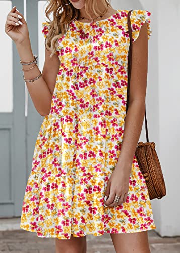 KIRUNDO Women's Summer Dresses Sleeveless Ruffle Sleeve Round Neck Solid Loose Short Flowy Pleated Mini Babydoll Dress - Image 4