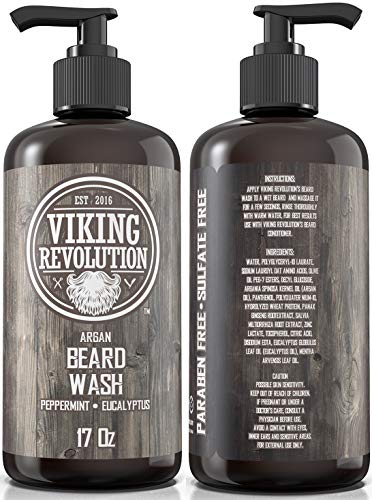 Beard Wash Shampoo w/Argan & Jojoba Oils - Softens & Strengthens - Natural Peppermint and Eucalyptus Scent - Beard Shampoo w/Beard Oil (17 oz Shampoo)