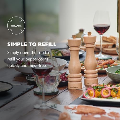 Cole & Mason London Natural Beech Pepper Mill, Precision+ Carbon Mechanism, Pepper Grinder with Adjustable Grind, Beech Wood, 220mm, Seasoning Mill, Lifetime Mechanism Guarantee - Image 6