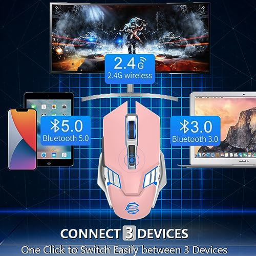 Image of Bluetooth Wireless Gaming Mouse, RGB Rechargeable USB Wireless Mouse, Quiet Click, LED Backlit, Ergonomic, with Side Button, DPI Adjustable Computer Mice for Laptop PC MacBook Chromebook - Pink