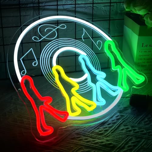 Image of Rock Band Neon Sign for Wall Decor Dimmable Four People Walking Neon Light LED Abbey Road Sign for Man Cave Music Stage Concert Bedroom Party Club Bar Christmas Birthday Gifts Size13.7*12.4In(WZCP022)