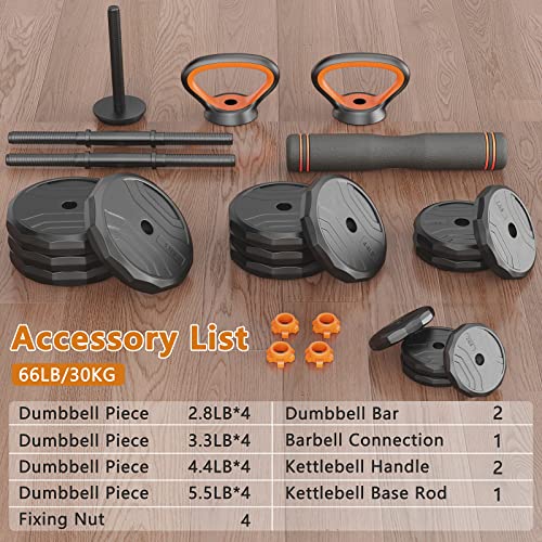 4 In 1 Adjustable Dumbbells Set, 66Lb Free Weights Dumbbells With Non-Slip Handle, Multiweight Dumbbells/Barbell/Kettlebell/Push-Ups With Hexagon Connector, Home Gym Workouts For Men/Women #TOP4