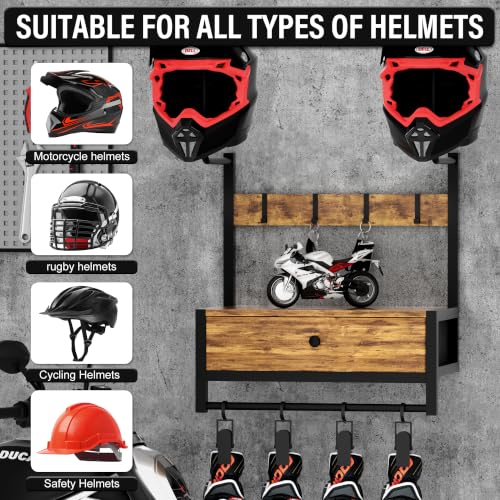 Image of Wall-Mounted Helmet Rack, Motorcycle Helmet Holder