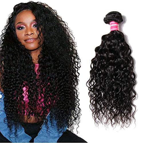 YIROO Brazilian Water Wave Wet and Wavy Virgin Human Hair Bundle Deal Hair Extensions 100% Unprocessed Double Weft 95-100g/pc Natural Black Color Tangle Free (12", One Bundle)
