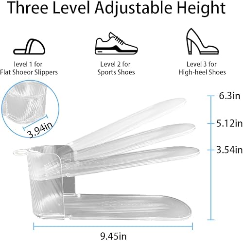 Miniatura 2 de Paquete de 10 ranuras ajustables transparentes para zapatos, estante para zapatos que ahorra espacio para armario, apiladores de zapatos de doble